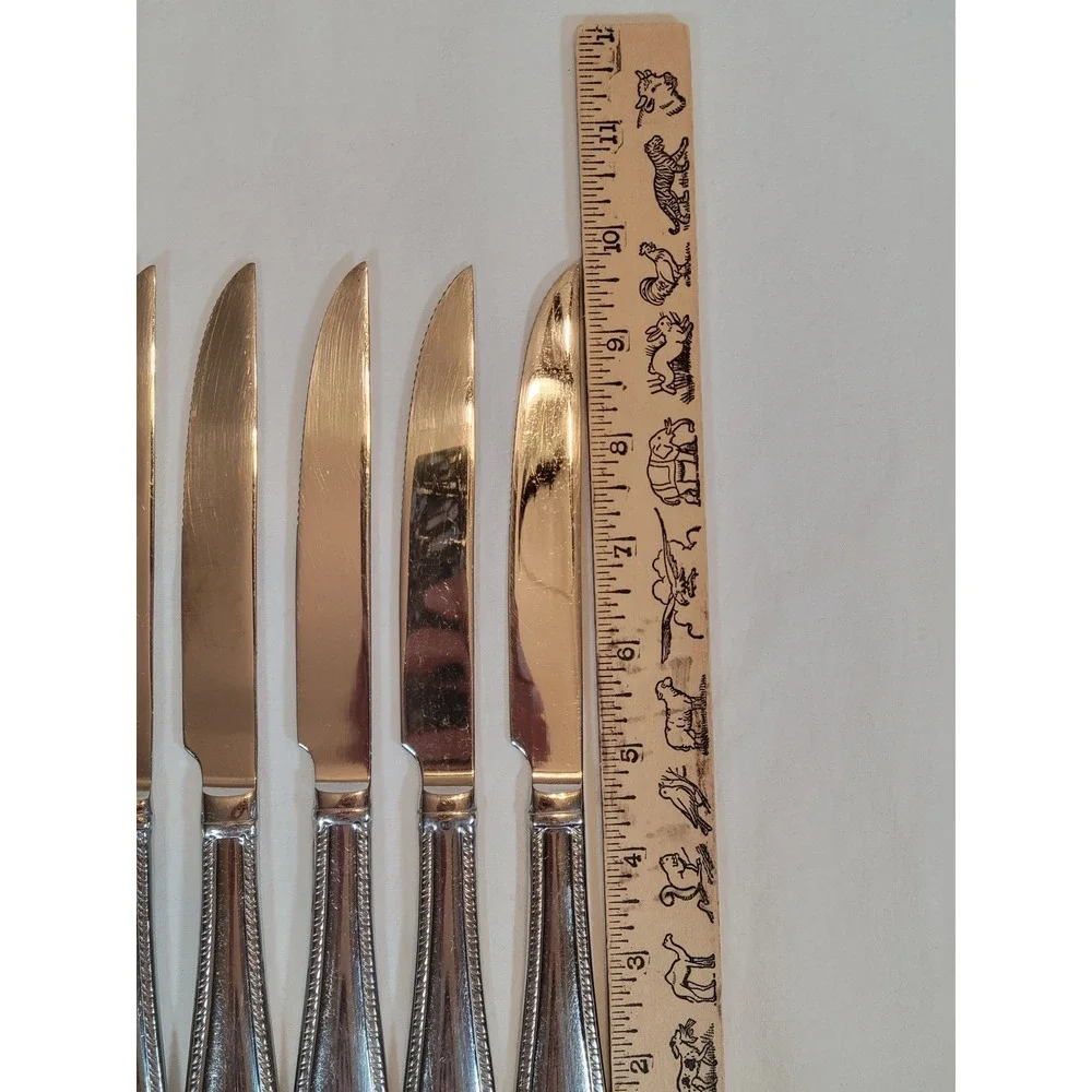 Reed & Barton Domain Steak Knives Set of 6 18/10 Stainless Rope Edge Shell 9.75